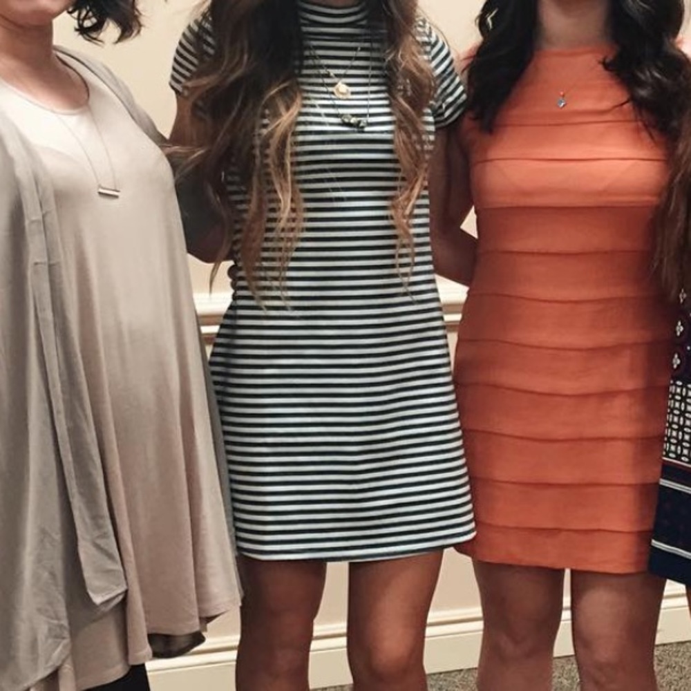 Free People Beach (FP Beach) Gray/White Striped High-Neck Dress